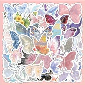 60 Pcs Waterproof Sparkly Butterflies Vinyl Stickers Bundle Set